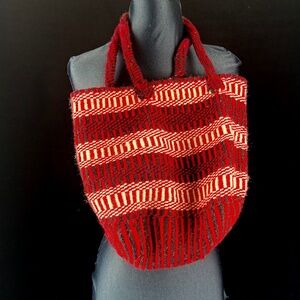 NWOT Handwoven Jute Tote Shopping Bag Red and Black Ethnic Boho
